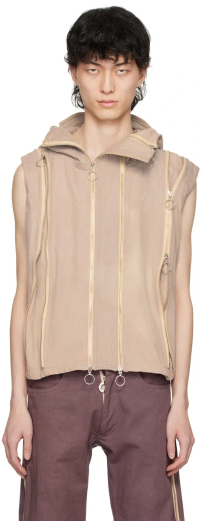 Charlie Constantinou Beige Adjustable Fit Denim Vest In Brown Garment Dye