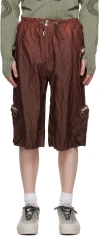 Charlie Constantinou Burgundy Multi Pocket Shorts In Bordeaux/dark Brown