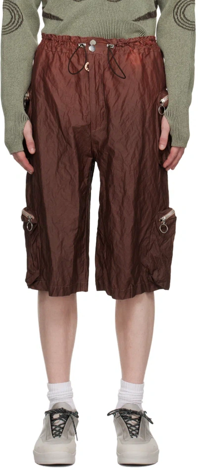 Charlie Constantinou Burgundy Multi Pocket Shorts In Bordeaux/dark Brown