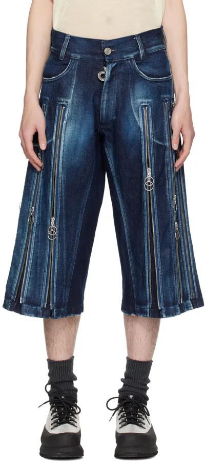Charlie Constantinou Indigo Adjustable Fit Denim Shorts In Washed Indigo