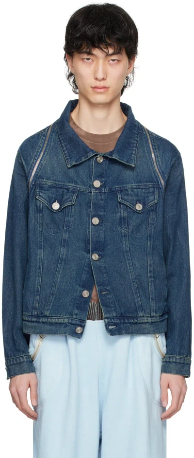 Charlie Constantinou Indigo Convertible Denim Jacket In Washed Indigo
