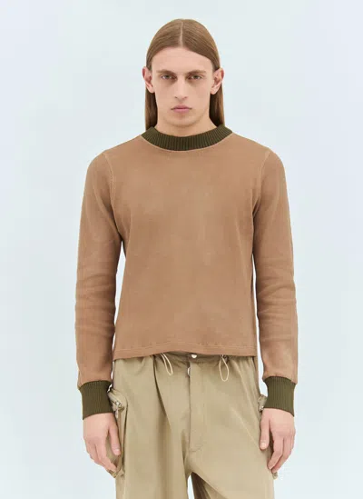Charlie Constantinou Panelled Waffle Top With Scarf In Brown