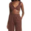 Charlie Holiday Diana Linen & Cotton Bra Top In Chocolate