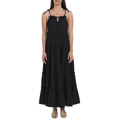 Charlie Holiday Senorita Womens Tie Front Ruffled Trim Maxi Dress In Black