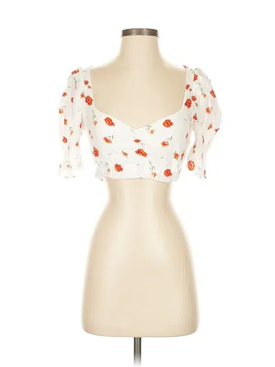 Pre-owned Charlie Holiday Short Sleeve Top White Floral Pattern Sweetheart Neckline Tops