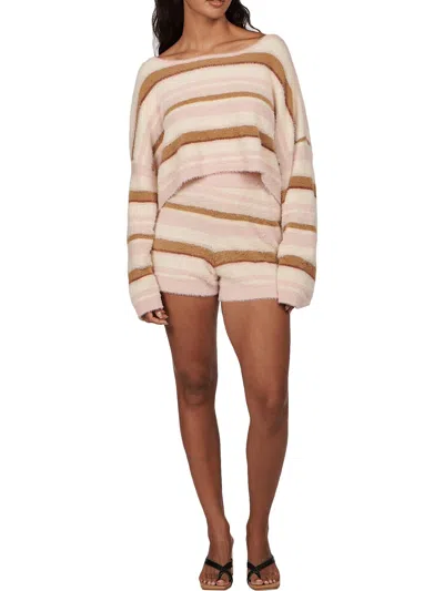 Charlie Holiday Tellow Knit Womens Striped Crop Pullover Sweater In Multi