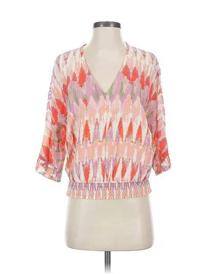 Pre-owned Charlie Jade 3/4 Sleeve Silk Top Orange Plunge Neckline Tops