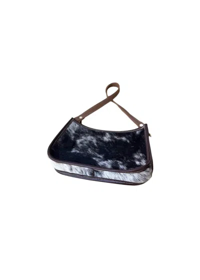 Charlie Leather Hair On Hide Barbie Purse Bag In Black In Blue