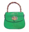 Charlie Leather Women's Katie Italian Leather & Bamboo Bag In Green In Green