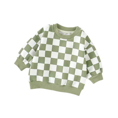 Charlie Lou Baby Kids' ® Organic Checkered Cotton Sweatshirt In Green