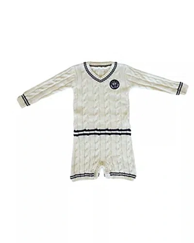 Charlie Lou Baby Unisex Varsity Sweater Romper - Baby In Cream And Navy Blue
