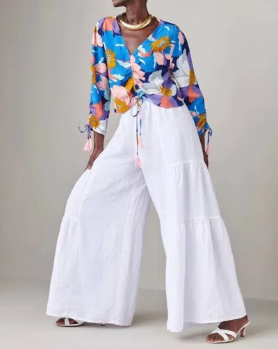 Charlie Paige Biba Floral Ruched Top In Blue