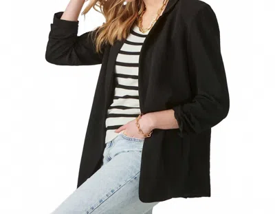 Charlie Paige Ruched Sleeve Lightweight Jacket In Black