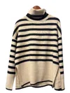 Charlie Paige Striped Turtleneck Sweater In Black And Tan In Multi