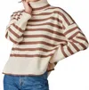 Charlie Paige Striped Turtleneck Sweater In Brown And Cream In Neutral