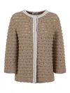Charlott Textured Knit Jacket With Round Neckline In Brown
