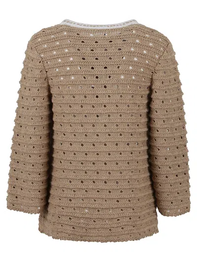 Charlott Cotton Jacket With Perforated Knit In Brown
