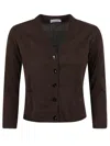 Charlott V-neck Button-down Sweater With Front Pockets In Brown