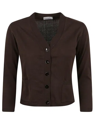 CHARLOTT CROPPED BROWN COTTON CARDIGAN