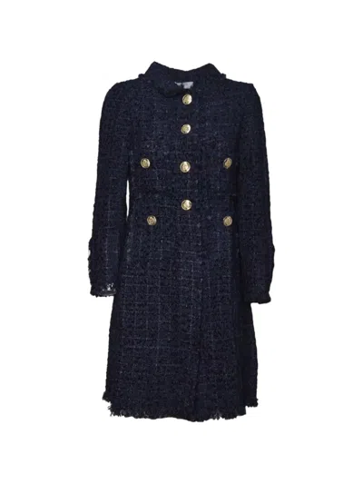 Charlott Frayed Button Coat In Blue