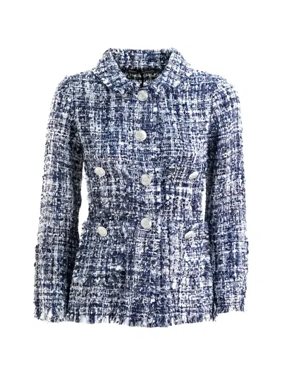 Charlott Frayed-edge Tweed Jacket In Blue