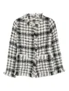Charlott Fringed Checked-pattern Jacket In White