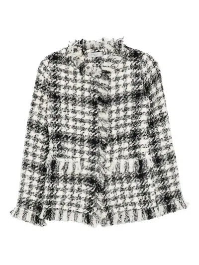Charlott Fringed Checked-pattern Jacket In White