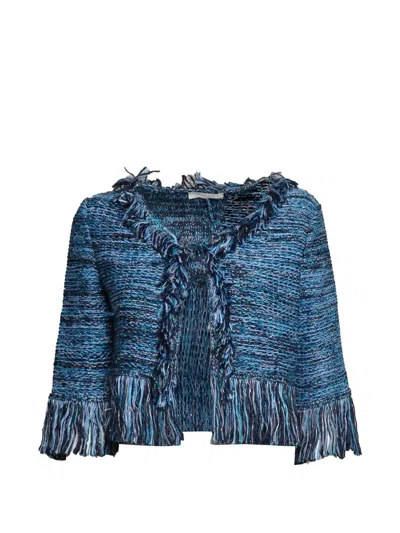 Charlott Fringe-trim Bouclé Jacket In Blue