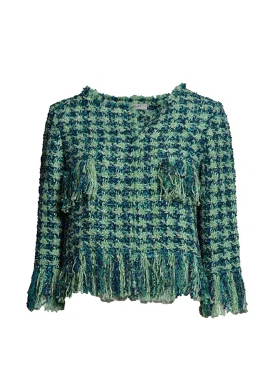 Charlott Houndstooth Fringed Jacket In Green