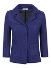 Charlott Textured Blue Jacket With Classic Collar In Blue