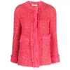 Charlott Round-neck Frayed Tweed Jacket In Pink
