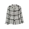 Charlott Fringed Checked-pattern Jacket In White
