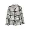 Charlott Fringed Checked-pattern Jacket In White
