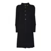 Charlott Long Black Wool Coat With Decorative Buttons And High Collar In Black