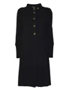 Charlott Long Black Wool Coat With Decorative Buttons And High Collar In Black