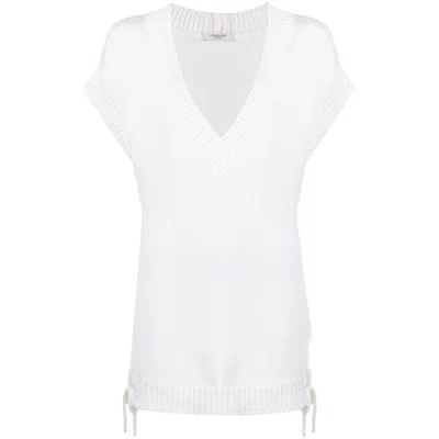 Charlott Ribbed-knit V-neck Top In White