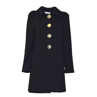 CHARLOTT TAILORED BLUE COAT WITH STRUCTURED COLLAR AND DISTINCTIVE BUTTON DETAIL