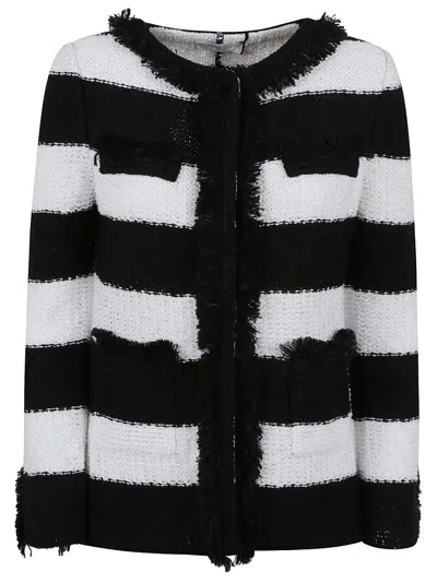 CHARLOTT CHARLOTT TEXTURED BLACK JACKET WITH STRIPED PATTERN