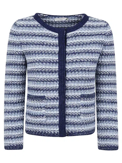 Charlott Textured Blue  Jacket With Round Neckline