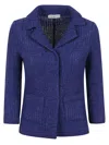 Charlott Textured Blue Jacket With Classic Collar In Blue