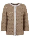 Charlott Textured Knit Jacket With Round Neckline In Brown