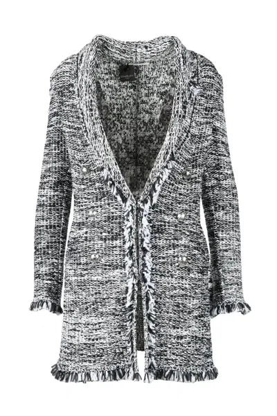 Charlott Textured Tailored Jacket With Fringed Edges In Gray