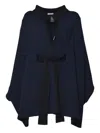 Charlott Navy Blue Cape-style Jacket With Bow Detail In Blue
