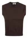Charlott Fitted Round Neck Top With Ribbed Hem In Brown