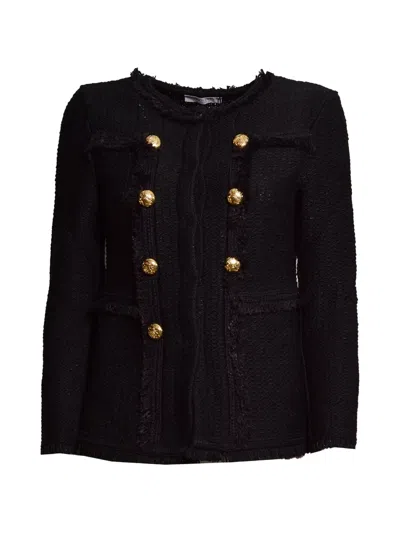 Charlott Tropical Double-breasted Tweed Jacket In Black