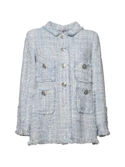 Charlott Tweed Frayed-edge Jacket In Blue