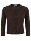 Charlott V-neck Button-down Sweater With Front Pockets In Brown