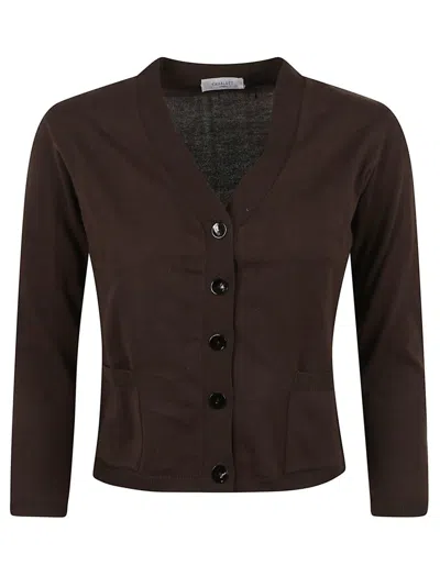 CHARLOTT CHARLOTT V-NECK BUTTON-DOWN SWEATER WITH FRONT POCKETS