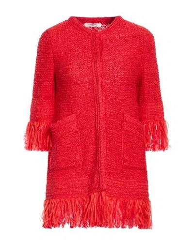 Charlott Woman Cardigan Red Size M Cotton, Viscose, Linen, Polyester