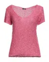 Charlott Woman Sweater Fuchsia Size M Viscose, Linen, Nylon In Pink